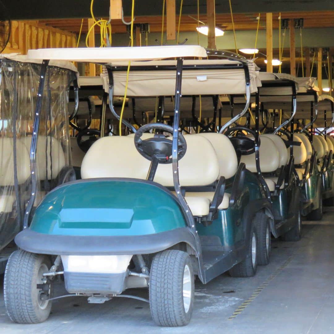 golf carts in shed
